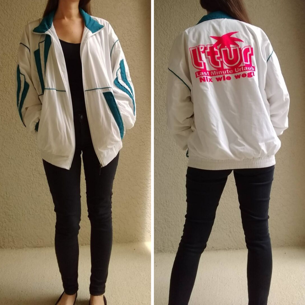 Vintage White Windbreaker w/ L'tur Travel Logo